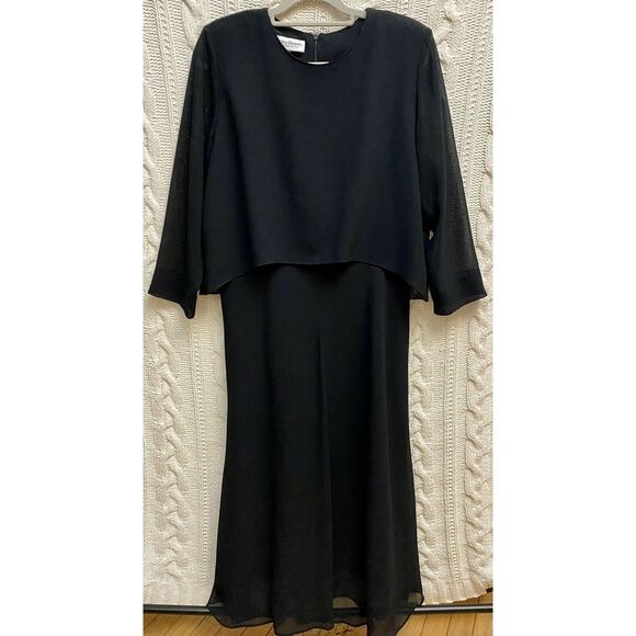Drapers And‎ Damon Black Evening Gown Dress 14 Vtg USA Sheer Over Cape Goth - Picture 1 of 10